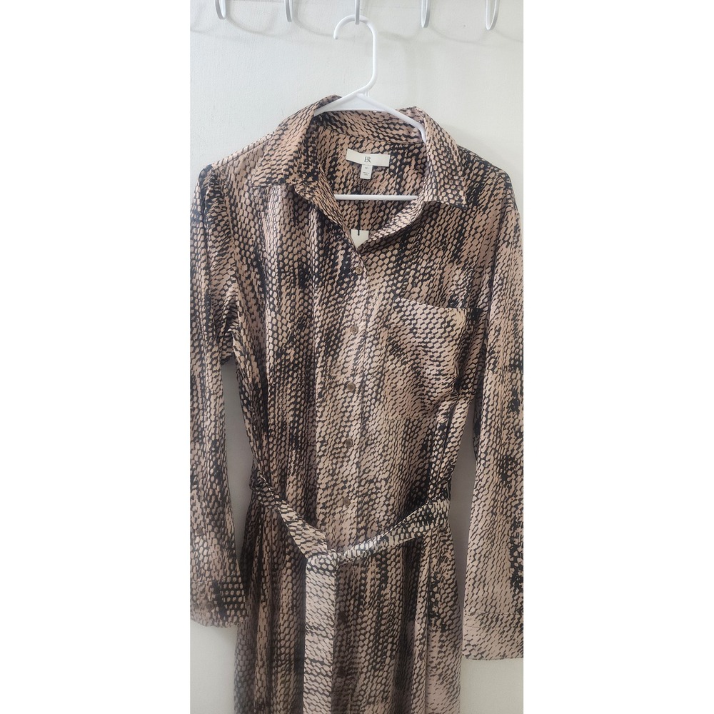 Banana Republic Snakeskin Maxi Shirt Dress Neutral Animal Print Belted M/L NEW - Picture 3 of 8